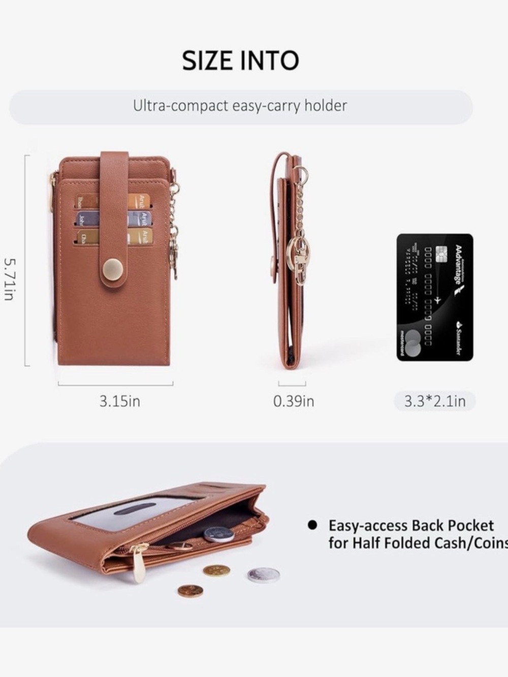 Slim Wallet for Women,Rfid Blocking Bifold Credit Card Holder with Zipper Coin - Picture 4 of 6